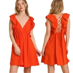 UMGEE Flutter Sleeve Dress with Crossover Tie Back Tomato Red Large